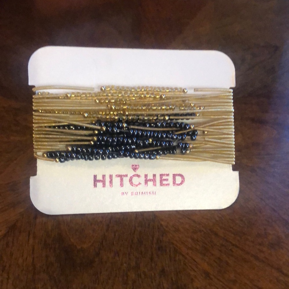 Erimish Set of 24 Fold and Black Beaded Stackable Bracelets NWT